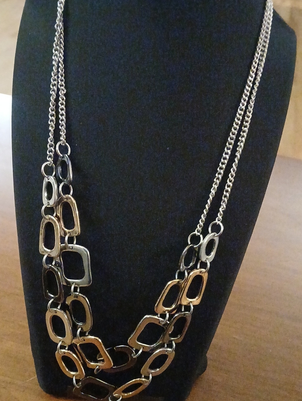 Multi-Tone Link Necklace - Silver and Gold Tone Accents 18"